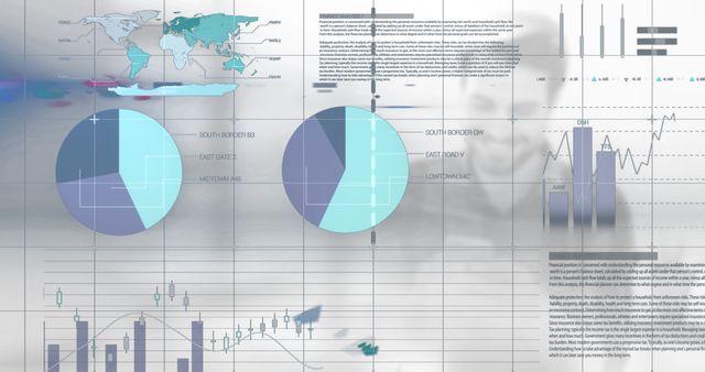 Abstract Financial Data Analysis with Pie Charts and Global Map - Download Free Stock Images Pikwizard.com