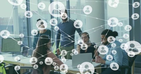 Business Team Collaborating in Connected Digital Space