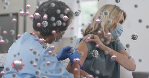 Digital Layers of Virus Cells Over Vaccination Scene - Download Free Stock Images Pikwizard.com