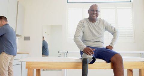 Adult Male with Prosthetic Leg in Rehabilitation Facility