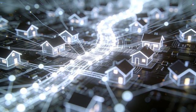 Connecting smart homes via glowing data highways on circuit board network
