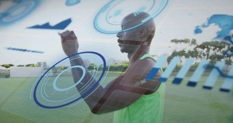 Athlete interacting with ar analytics overlay for outdoor performance training