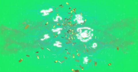 Golden Confetti Over Digital Icons on Green Background