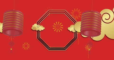 Chinese new year lanterns with festive red background