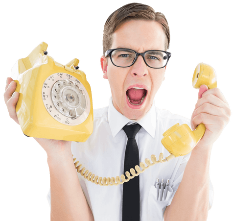 geeky businessman frustrated with yellow retro phone - Download Free Stock Videos Pikwizard.com