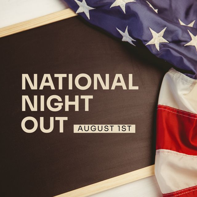 Ideal for promoting community events or National Night Out celebration. Use for social media posts, flyers, and advertisement to encourage community involvement and highlight unity and American spirit.