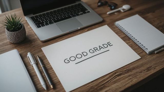 Creative workspace with good grade inspiration on wooden desk