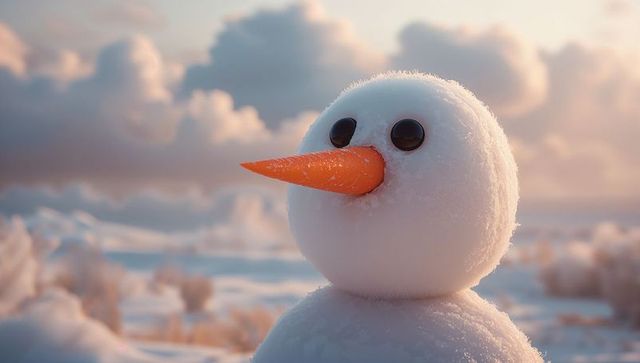 Cute Snowman with Carrot Nose in Winter Wonderland