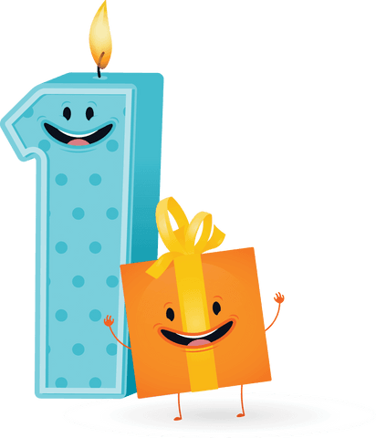 Transparent One Candle with Gift Celebrating Birthday