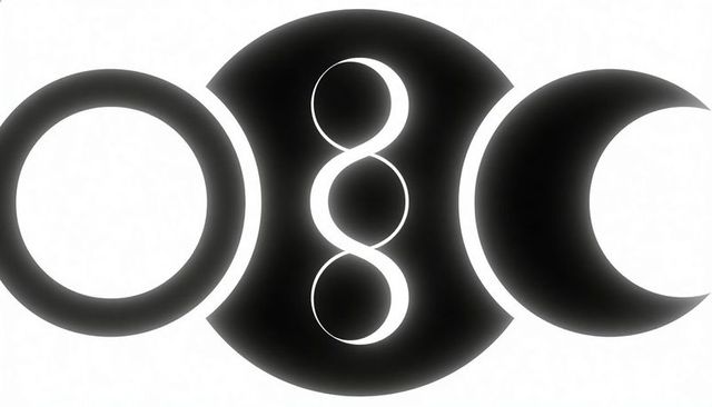 Minimalist triple moon symbol hollow ring central triple-disc monochrome emblem