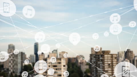 Digital Network Concept Overlay on Urban Cityscape