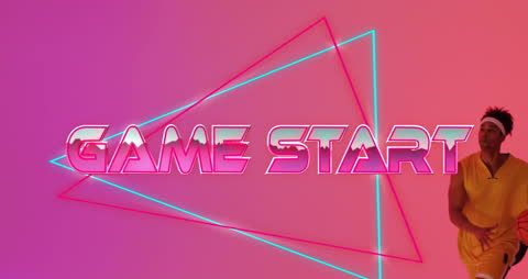 Game Start with Neon Geometric Shapes and Player in Motion