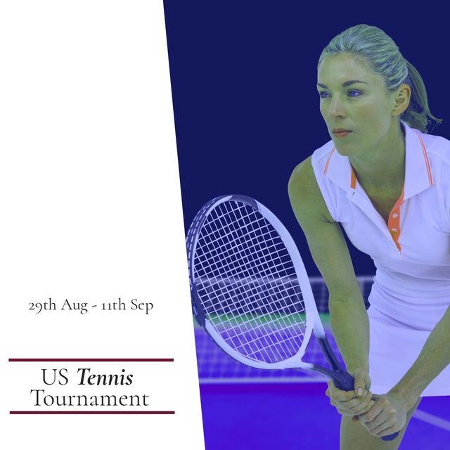 Focused Female Tennis Player Advertises US Tennis Tournament August September - Download Free Stock Templates Pikwizard.com