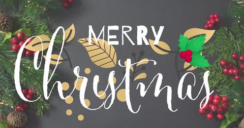 Festive Merry Christmas Text with Holiday Decorations