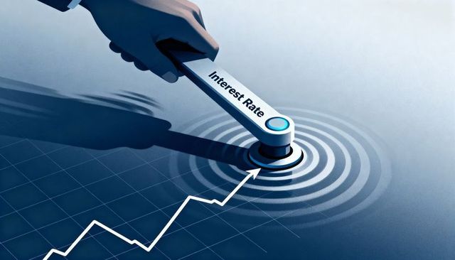 Hand adjusting interest rate lever driving upward arrow graph signaling rising economy