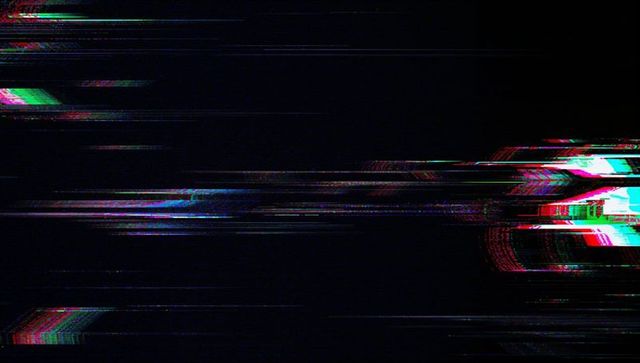 Colorful digital glitch with streaks in dark abstract background