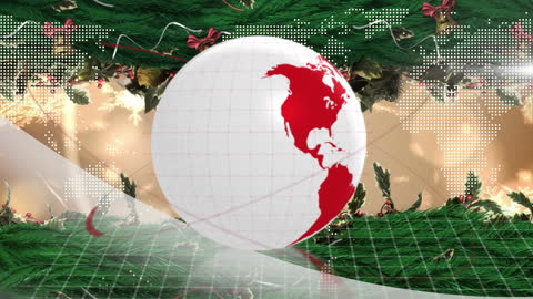 Festive Holly Wreath Animation with Snowflakes and Globe