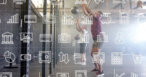 Diverse Group Exercise Fitness Training with Medicine Balls