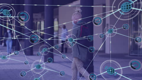 Digital Network Overlay with Busy Urban Commuter Concept