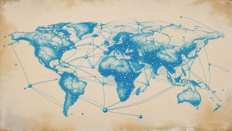 Global Network Connectivity on Vintage World Map Background