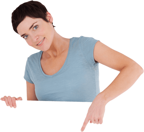 Cheerful Woman with Short Hair Holding Transparent Blank Card - Download Free Stock Videos Pikwizard.com