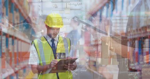 Warehouse Supervisor Analyzing Inventory with Data Overlay - Download Free Stock Images Pikwizard.com