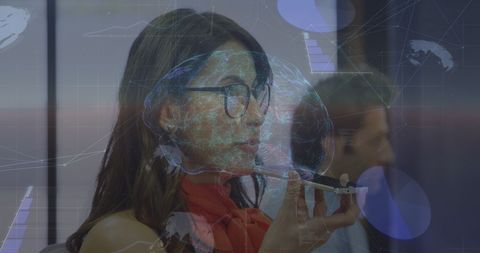 Business Professional with Tech Overlay of Globe and Binary