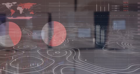 Digital Financial Visuals with Topographical Lines and Global Network