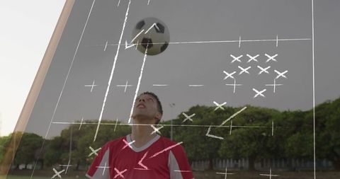 Soccer Player Heading Ball with Tactical Strategy Overlay