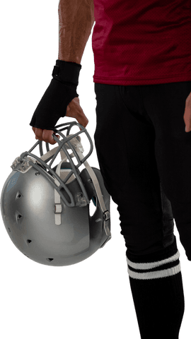 American football player hand holding helmet transparent background