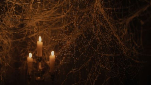 Vintage Candelabra Amidst Dense Spiderwebs in Gothic Setting