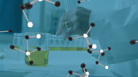 Animated Molecules Over Scientist in Laboratory Environment