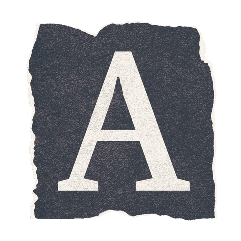 Off-white serif letter a on torn gray paper style
