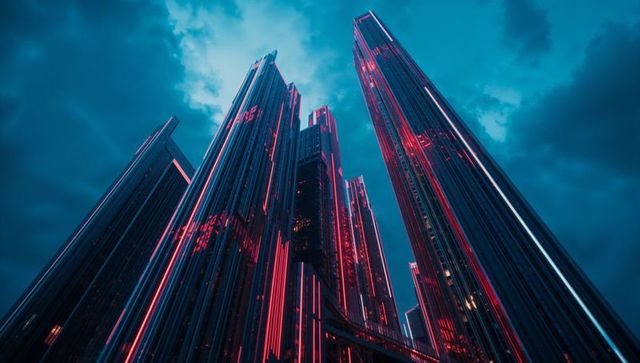 Neon-Lit Futuristic Skyscrapers With Reflective Glass in Cyberpunk City