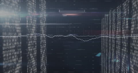 Abstract Digital Wave with Reflective Binary Code Columns