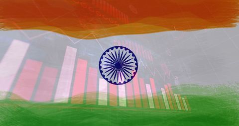 India Flag Blended with COVID-19 Statistics Illustrating Crisis