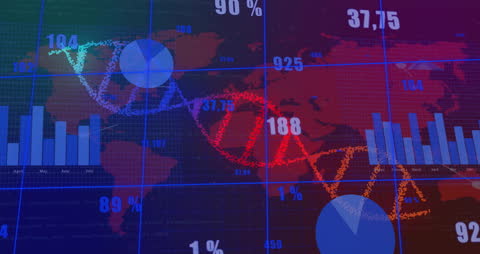 Digital Animation of DNA Strand Over Global Data Visualization