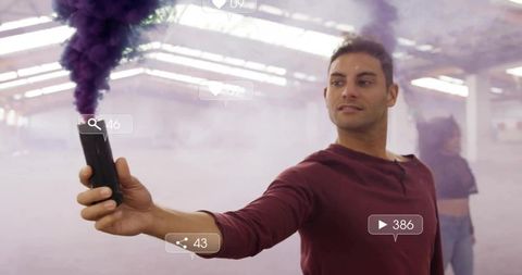 Creative Urban Purple Smoke in Abandoned Warehouse