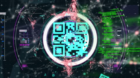 Digital QR Code with High-Tech Data Overlay