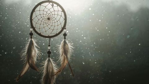 Dreamcatcher Hanging by Rainy Window Emanates Peaceful Energy