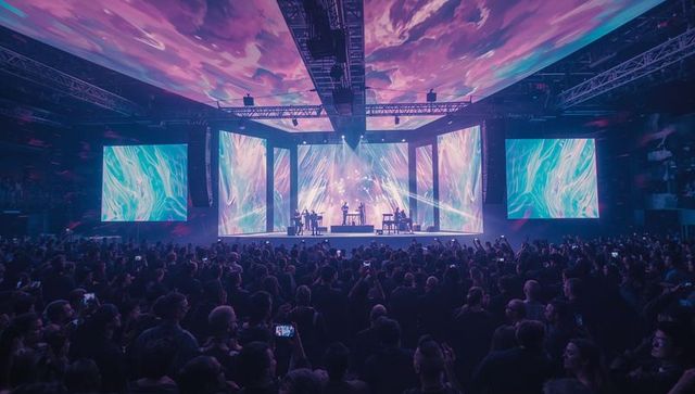 Live band stage performance with dynamic led lighting