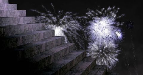 Majestic Night Sky Fireworks and Steps Leading to Celebration