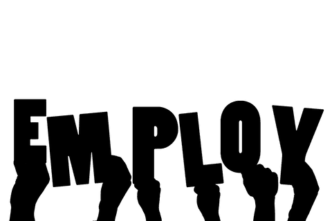 Hands with Employ Text on Transparent Background - Work Concept