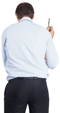 Transparent View of Caucasian Businessman Holding Pen for Planning