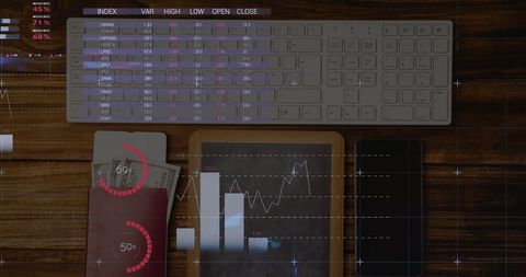 Financial Data Processing Display Over Desk Setup - Download Free Stock Images Pikwizard.com