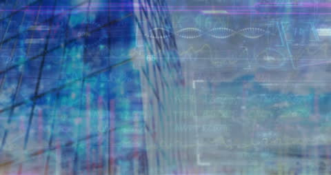 Animated Overlay of Financial Data Over City Skyline