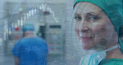 Smiling Female Doctor with Digital Healthcare Data Overlay