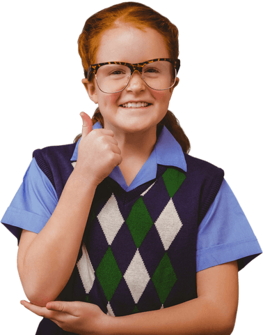 Cheerful redhead schoolgirl giving a thumbs up transparent png