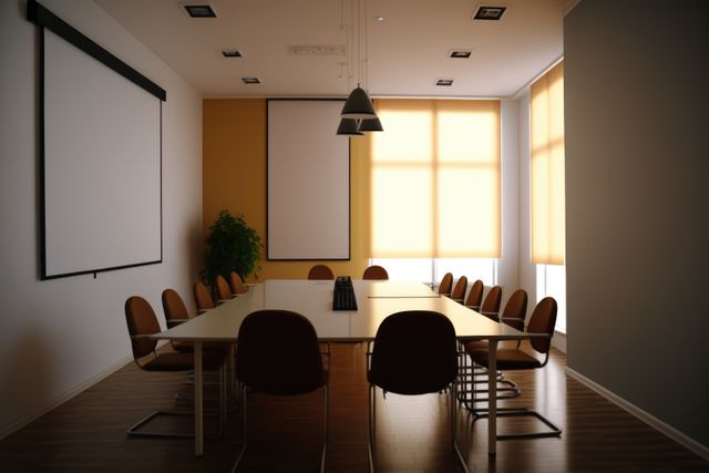 Perfect for business blogs, corporate training materials, and office design brochures. Captures a professional conference room ideal for meetings and presentations. Showcase ideas of workplace design and corporate environments.