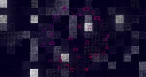 Futuristic Digital Icons on Checkered Background